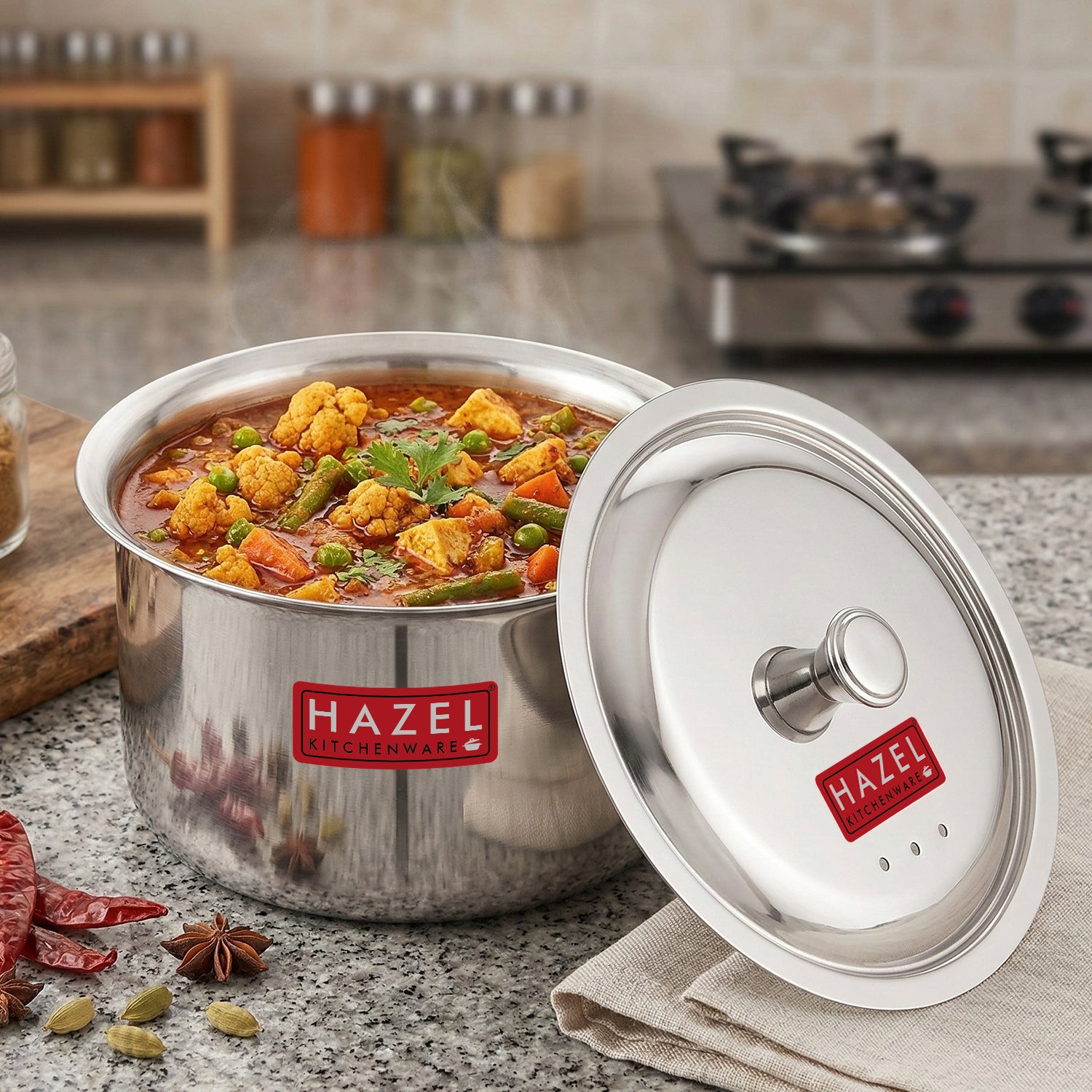 Stainless Steel Patila with Lid Cooking Vessel, 1500ml, Durable Induction & Gas Compatible