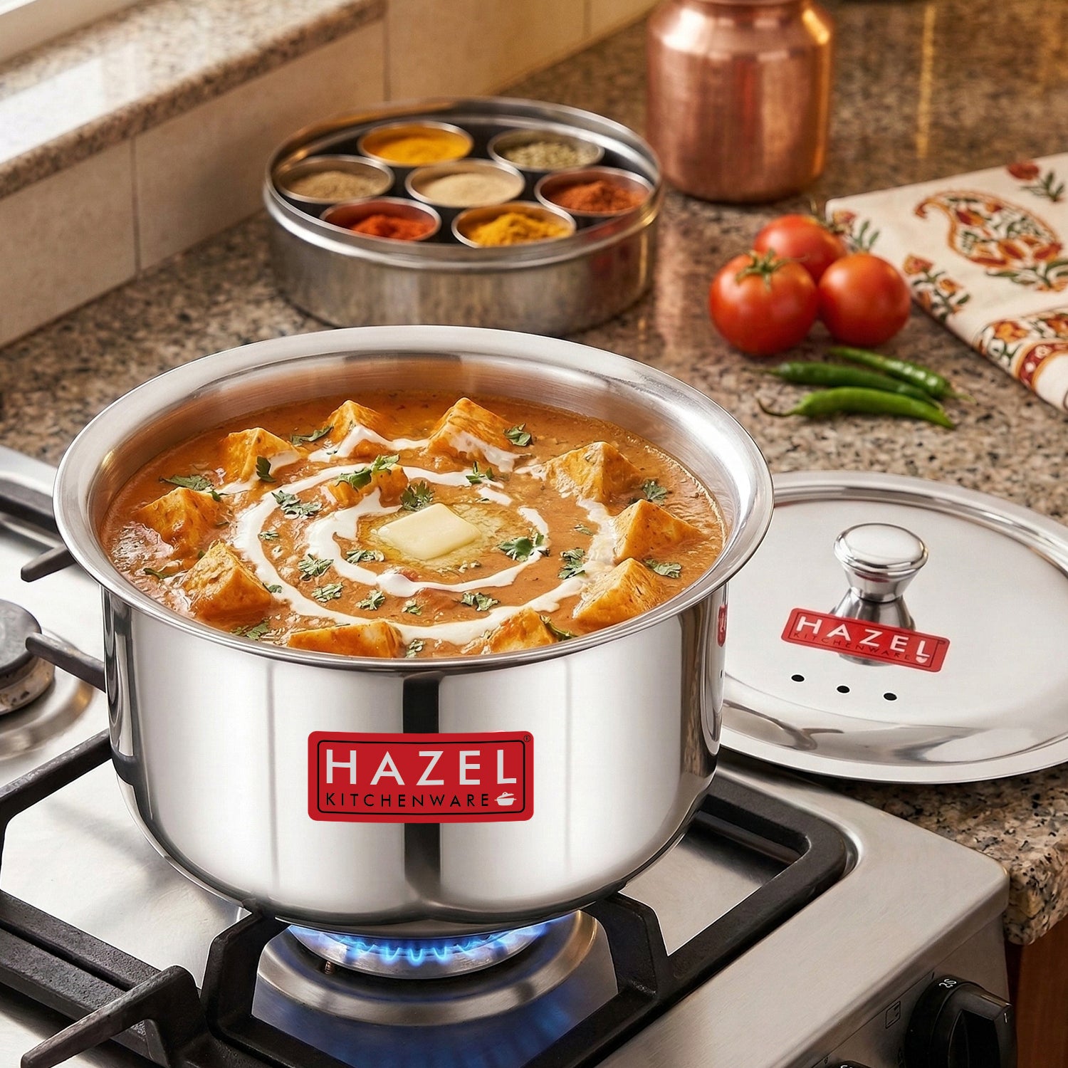 Stainless Steel Patila with Lid Cooking Vessel, 2000ml, Durable Induction & Gas Compatible