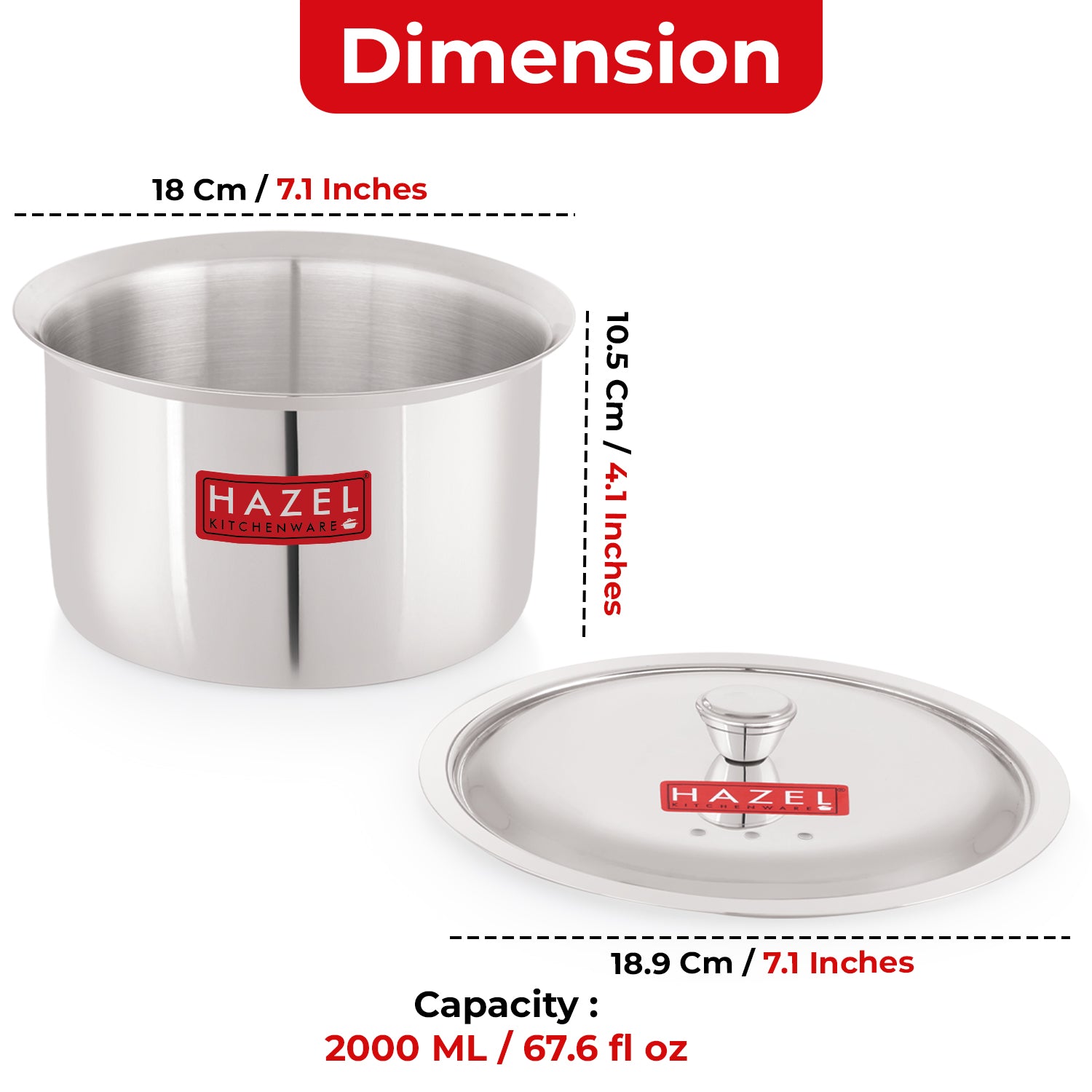 Stainless Steel Patila with Lid Cooking Vessel, 2000ml, Durable Induction & Gas Compatible