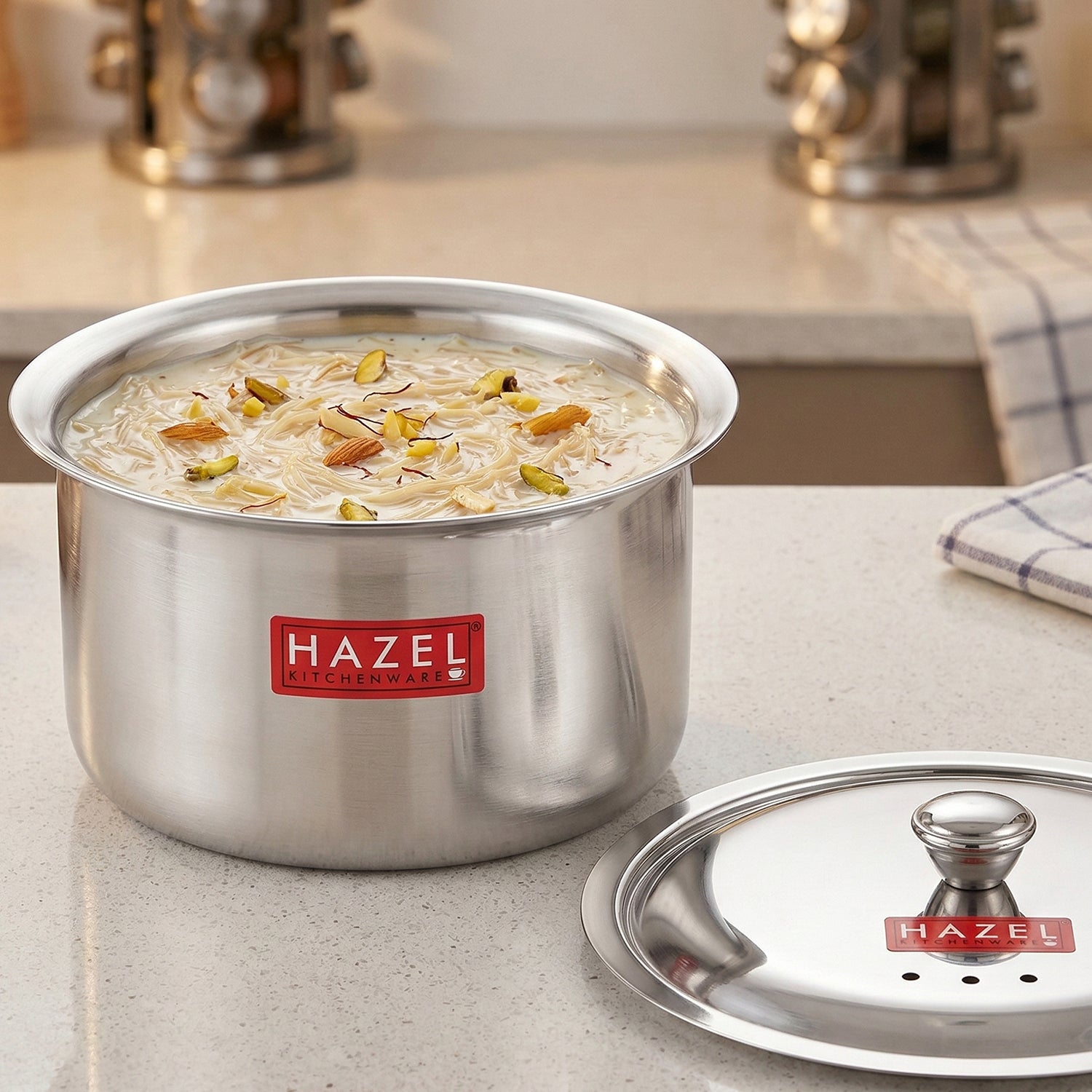 Stainless Steel Patila with Lid Cooking Vessel, 2000ml, Durable Induction & Gas Compatible
