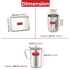 Stainless Steel Drinkware Set of 6, Water Jug with Lid 1800ml, 4pc Hammered-Style Glasses 350ml & Serving Tray
