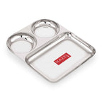 Stainless Steel 3 Compartment Plate, Rimless Divided Mess Tray for Meals
