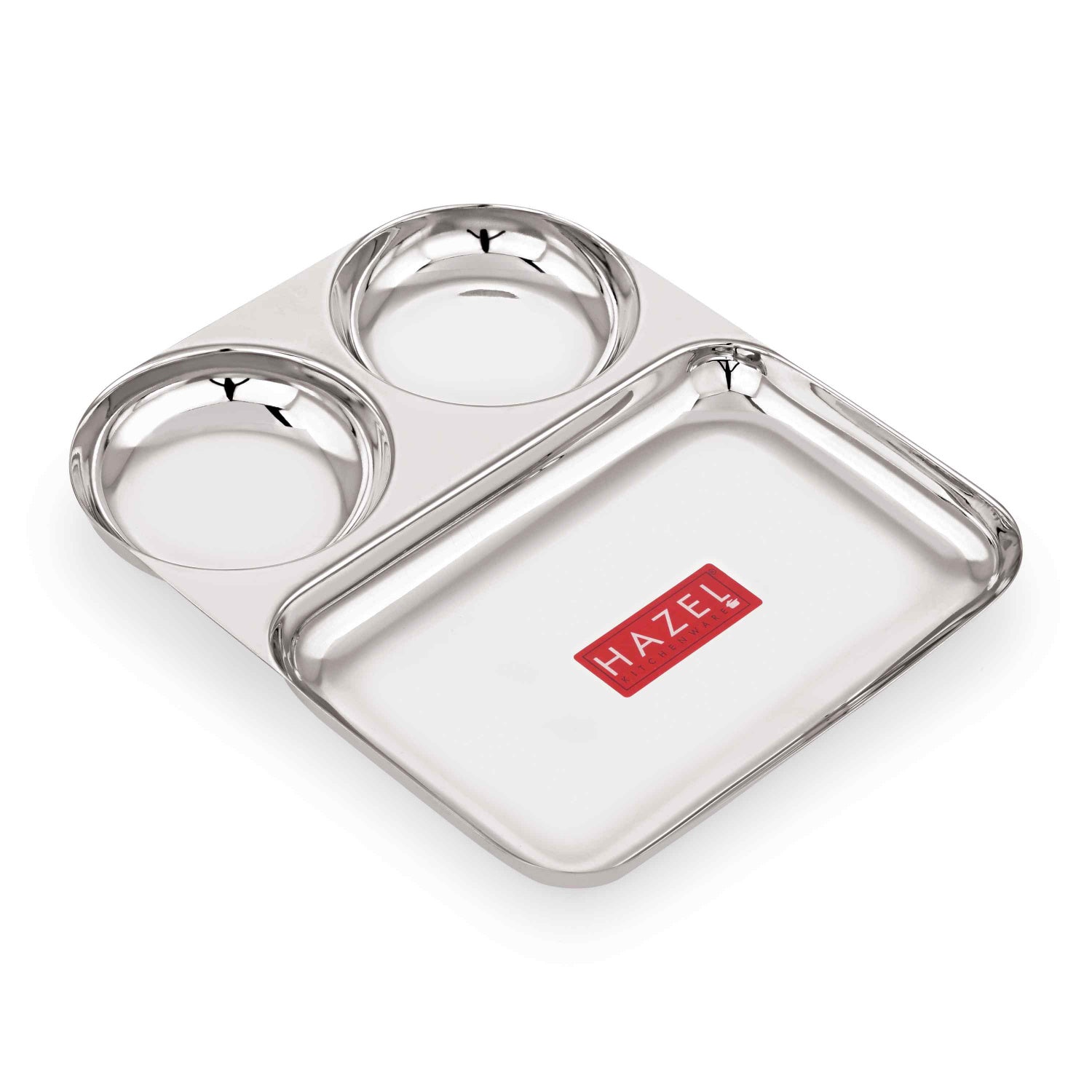 Stainless Steel 3 Compartment Plate, Rimless Divided Mess Tray for Meals
