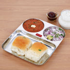 Stainless Steel 3 Compartment Plate, Rimless Divided Mess Tray for Meals