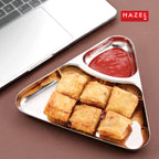 Stainless Steel 2 Section Triangle Plate, Rimless Partition Thali for Kids & Daily Use