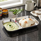 Stainless Steel 2 Compartment Plate, Rectangle Divided Thali Tray for Snacks, Meals