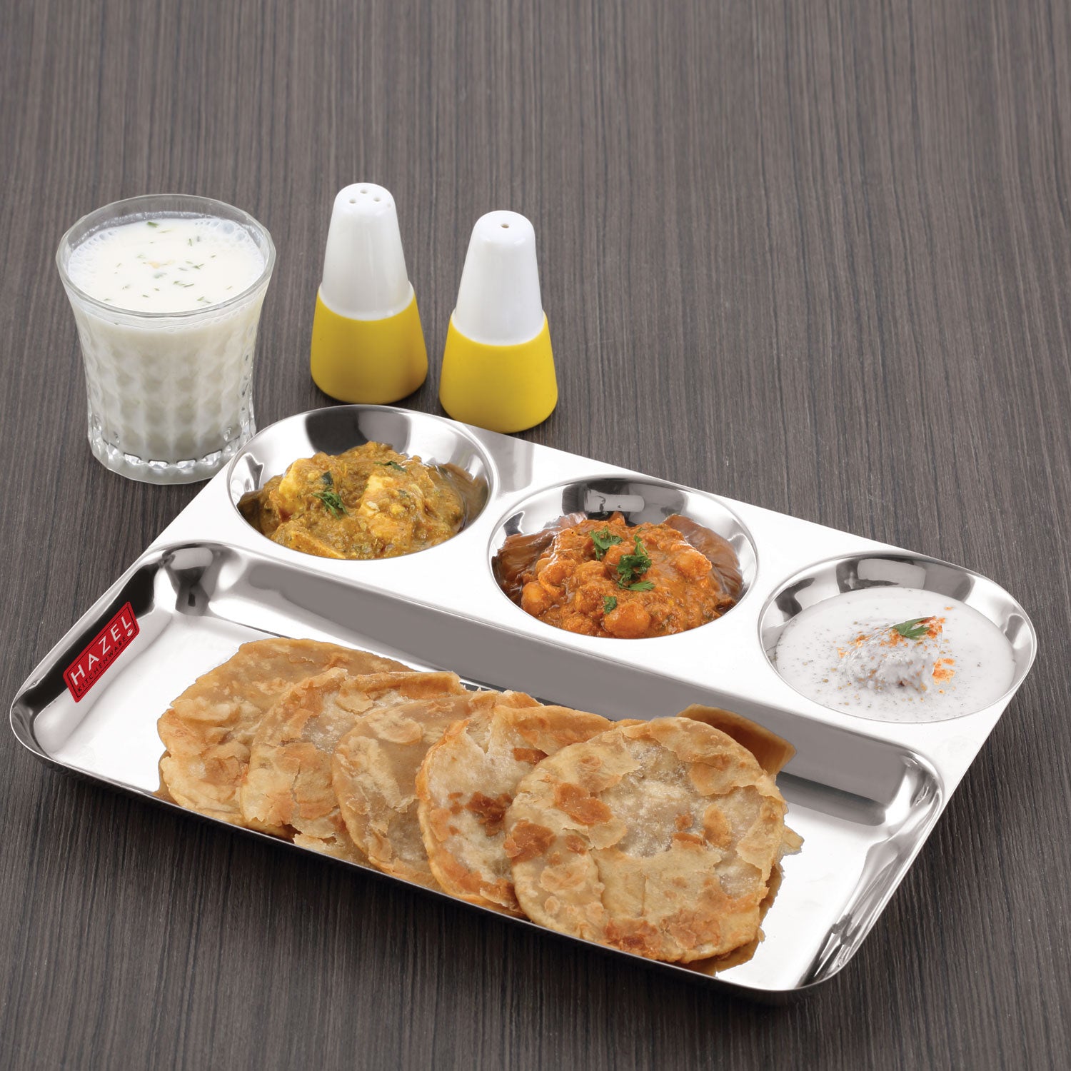 Stainless Steel 4 Compartment Section Plate, Divided Lunch Tray for Meals