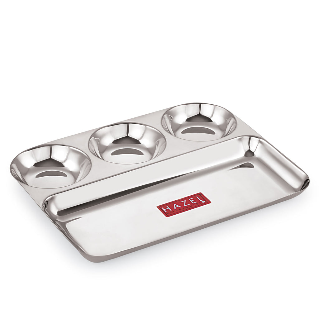 Stainless Steel 4 Compartment Section Plate, Divided Lunch Tray for Meals