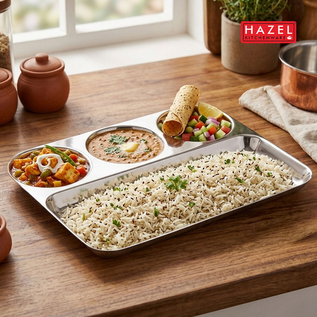 Stainless Steel 4 Compartment Section Plate, Divided Lunch Tray for Meals