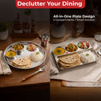 Stainless Steel 4 Compartment Section Plate, Divided Lunch Tray for Meals