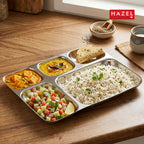 Stainless Steel 5 Compartment Plate, All-in-One Thali for Lunch, Dinner & Serving