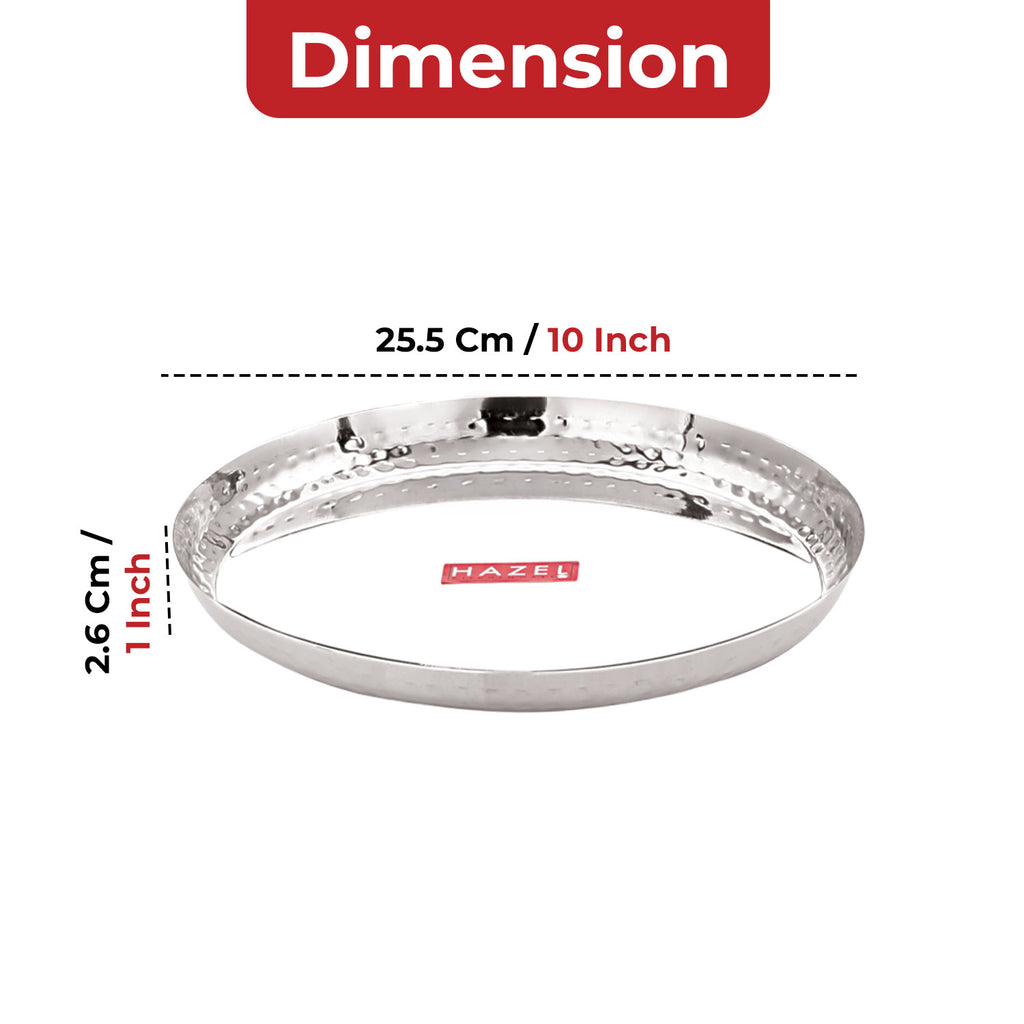Stainless Steel Side Hammered Lunch Plate Thali, Dinner Plate Food Serving Plate, 25cm