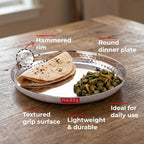 Stainless Steel Side Hammered Lunch Plate Thali, Dinner Plate Food Serving Plate, 25cm
