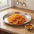 Stainless Steel Side Hammered Lunch Plate Thali, Dinner Plate Food Serving Plate, 29.7cm