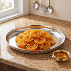 Stainless Steel Side Hammered Lunch Plate Thali, Dinner Plate Food Serving Plate, 29.7cm