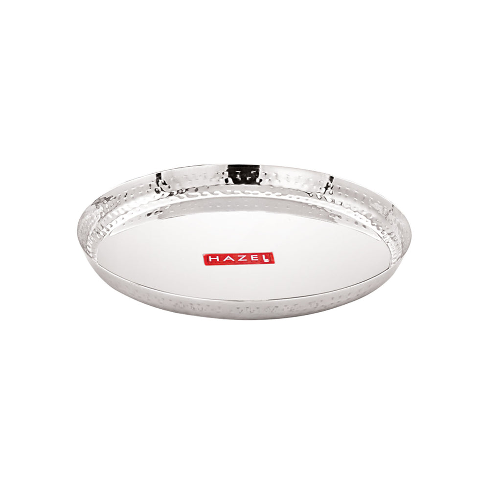 Stainless Steel Side Hammered Lunch Plate Thali, Dinner Plate Food Serving Plate, 29.7cm