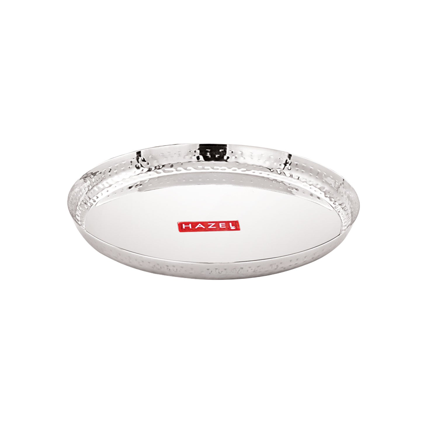 Stainless Steel Side Hammered Lunch Plate Thali, Dinner Plate Food Serving Plate, 29.7cm