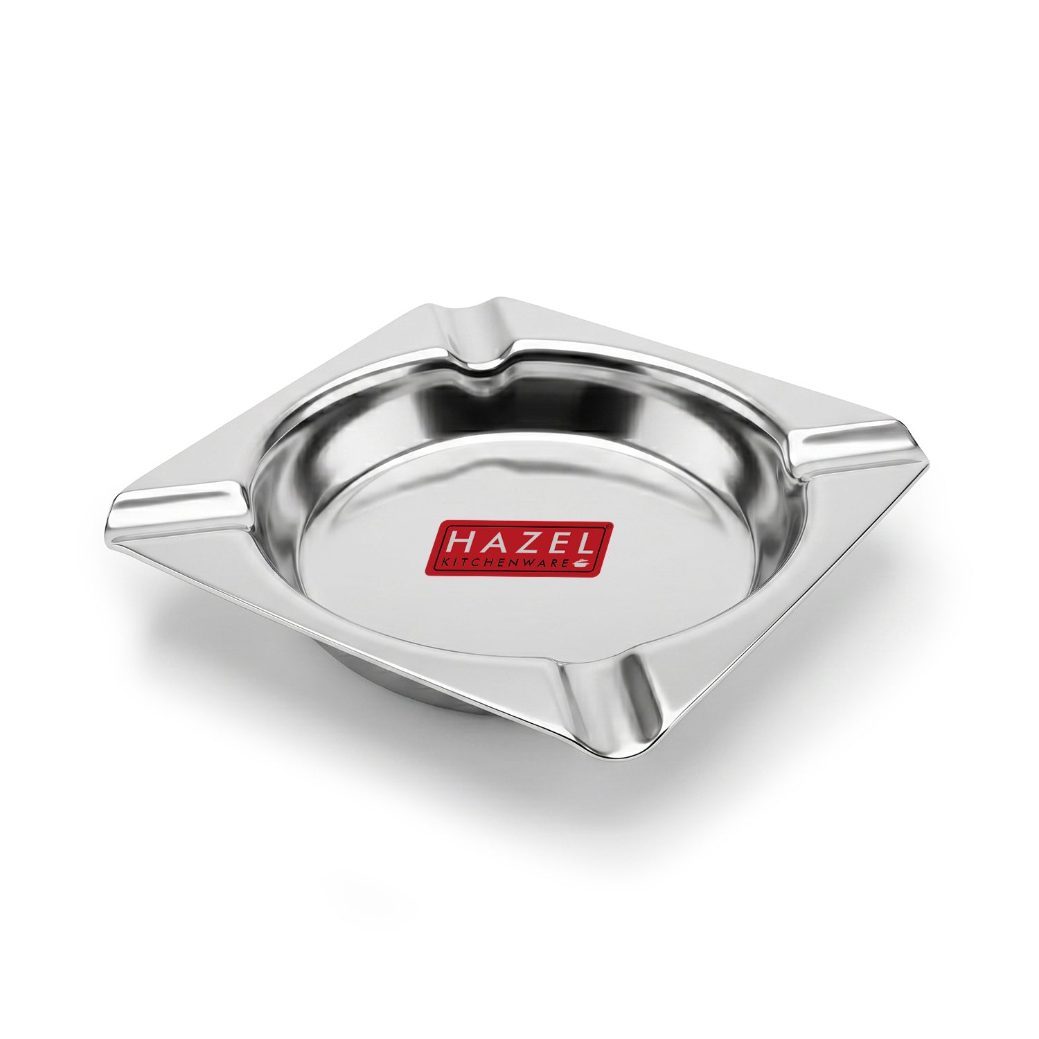 Square Stainless Steel Ash Tray with 4 Cigarette Holders, 10.7 Cm