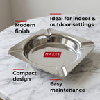 Square Stainless Steel Ash Tray with 4 Cigarette Holders, 10.7 Cm