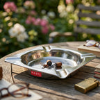 Square Stainless Steel Ash Tray with 4 Cigarette Holders, 10.7 Cm