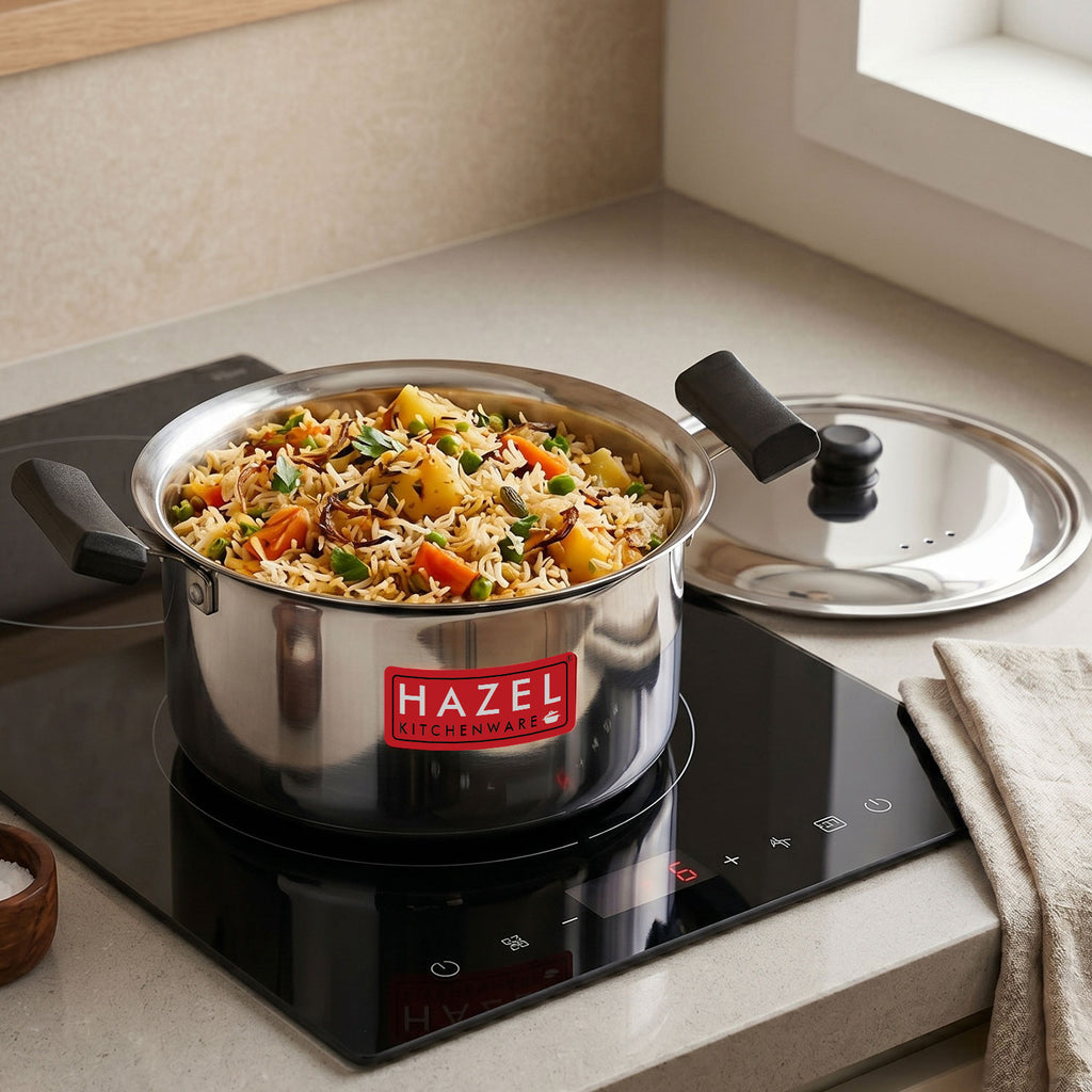Stainless Steel Induction Casserole with Lid, Patila with Cool Touch Handles, 3000 ml