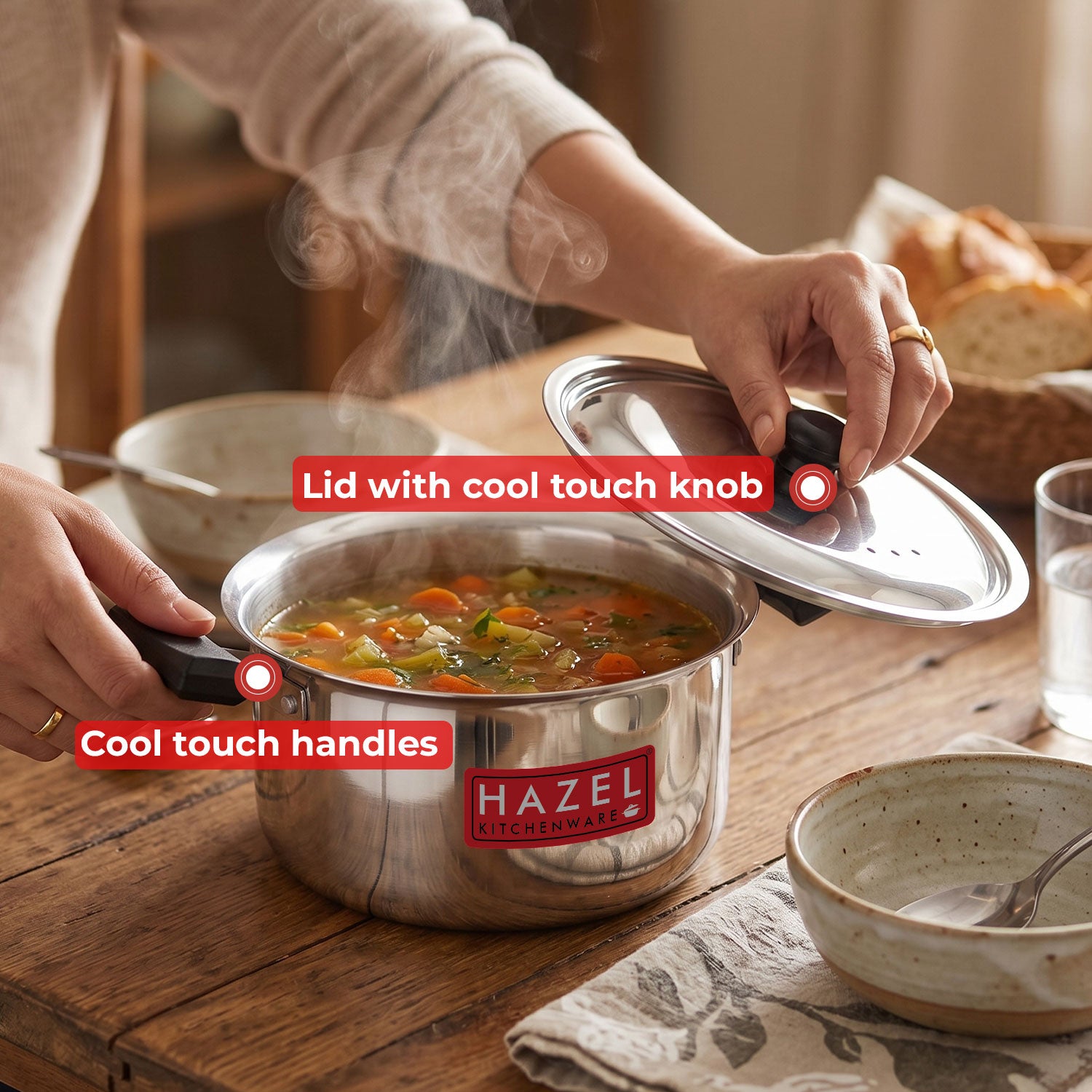 Stainless Steel Induction Casserole with Lid, Patila with Cool Touch Handles, 3000 ml
