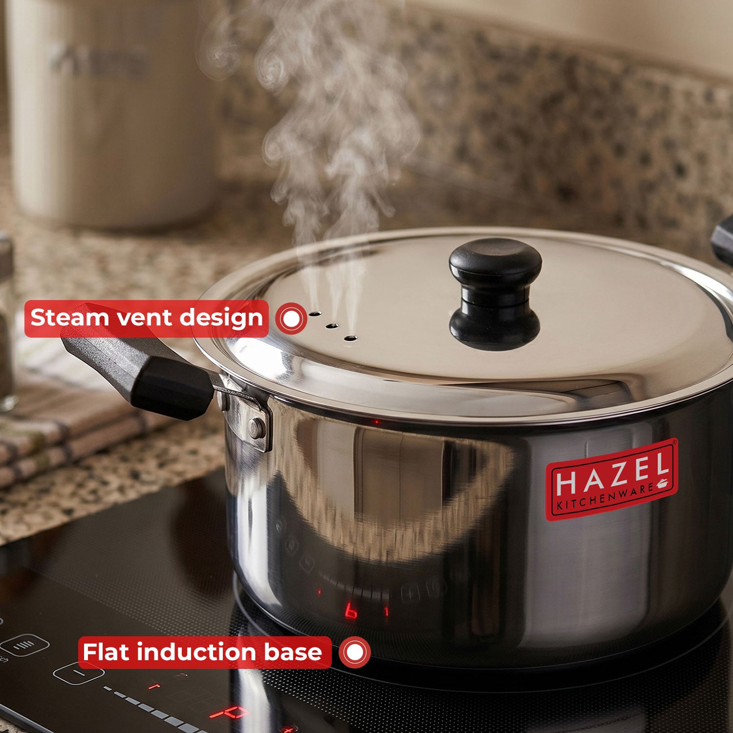 Stainless Steel Induction Casserole with Lid, Patila with Cool Touch Handles, 3000 ml