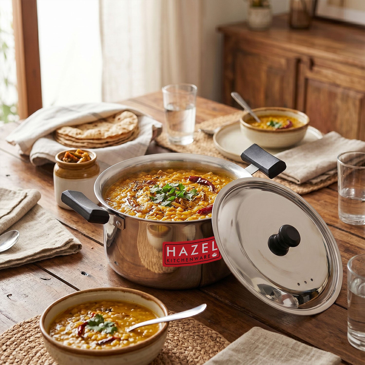 Stainless Steel Induction Casserole with Lid, Patila with Cool Touch Handles, 3000 ml