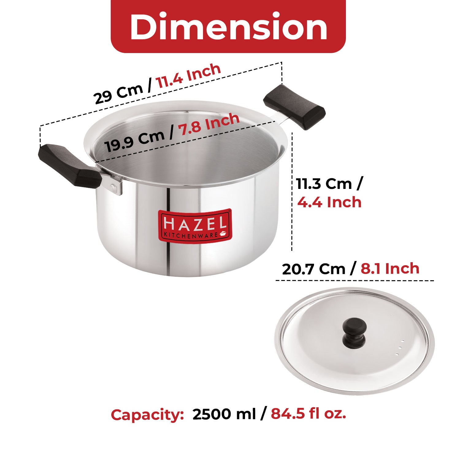 Stainless Steel Tope with Lid, Milk Tope for Induction Cooktop & Gas, 2500 ml