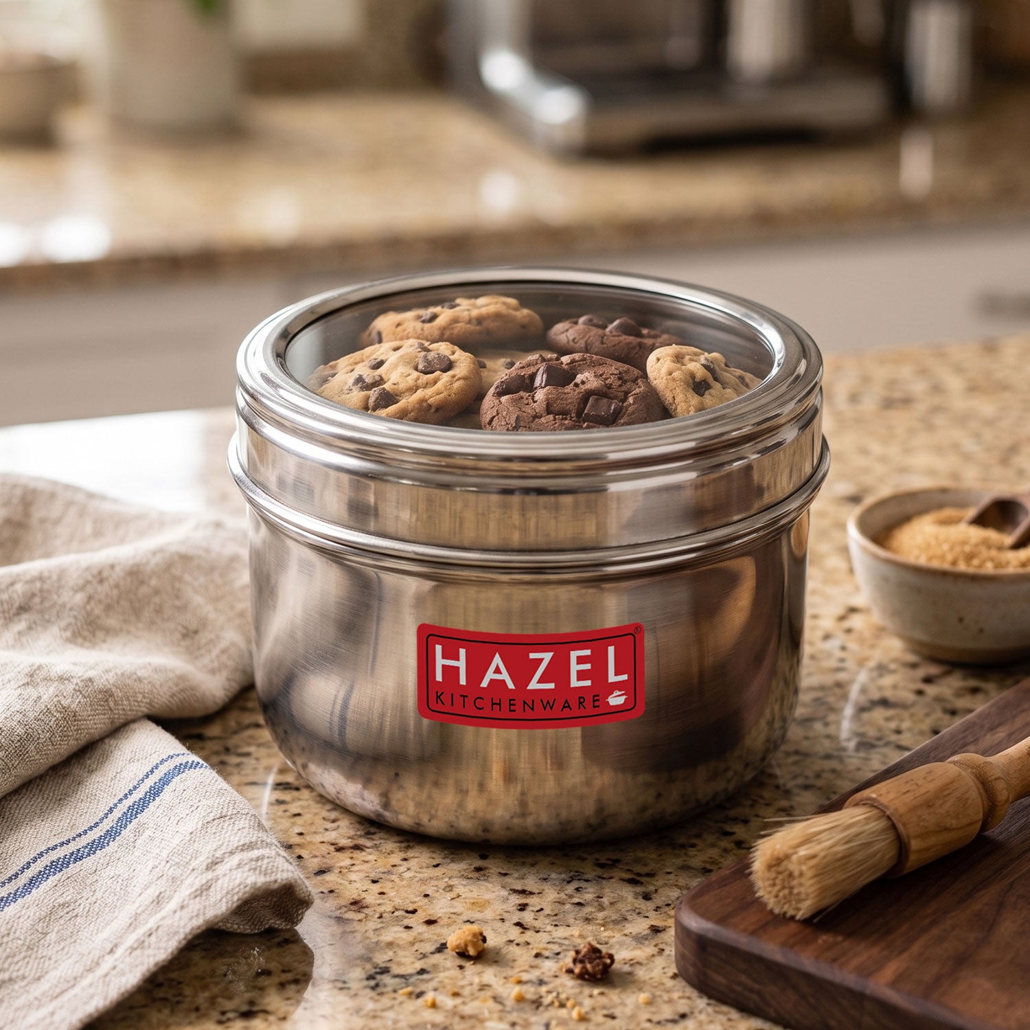 Stainless Steel Round See-Through Container with Transparent Lid, 800ml