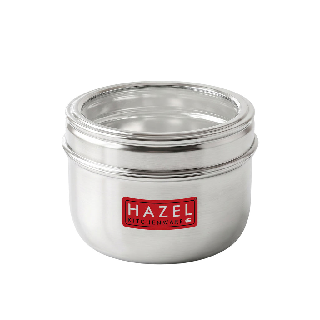 Stainless Steel Round See-Through Container with Transparent Lid, 800ml