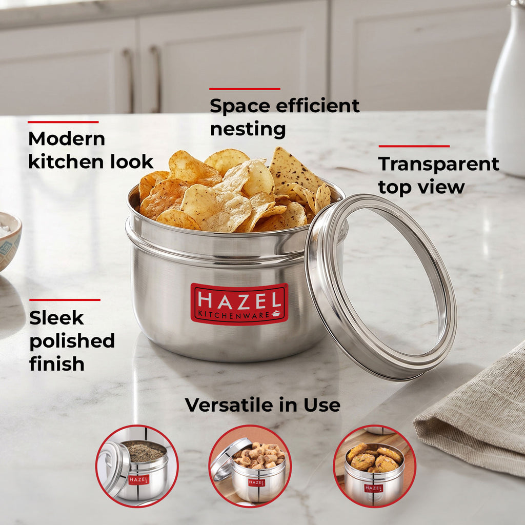 Stainless Steel Round See-Through Container with Transparent Lid, 800ml
