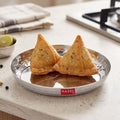 Stainless Steel Side Hammered Finish Round Snack Plate Thali Nasta Plate, 15cm