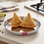 Stainless Steel Side Hammered Finish Round Snack Plate Thali Nasta Plate, 15cm