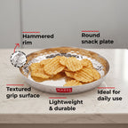 Stainless Steel Side Hammered Finish Round Snack Plate Thali Nasta Plate, 15cm
