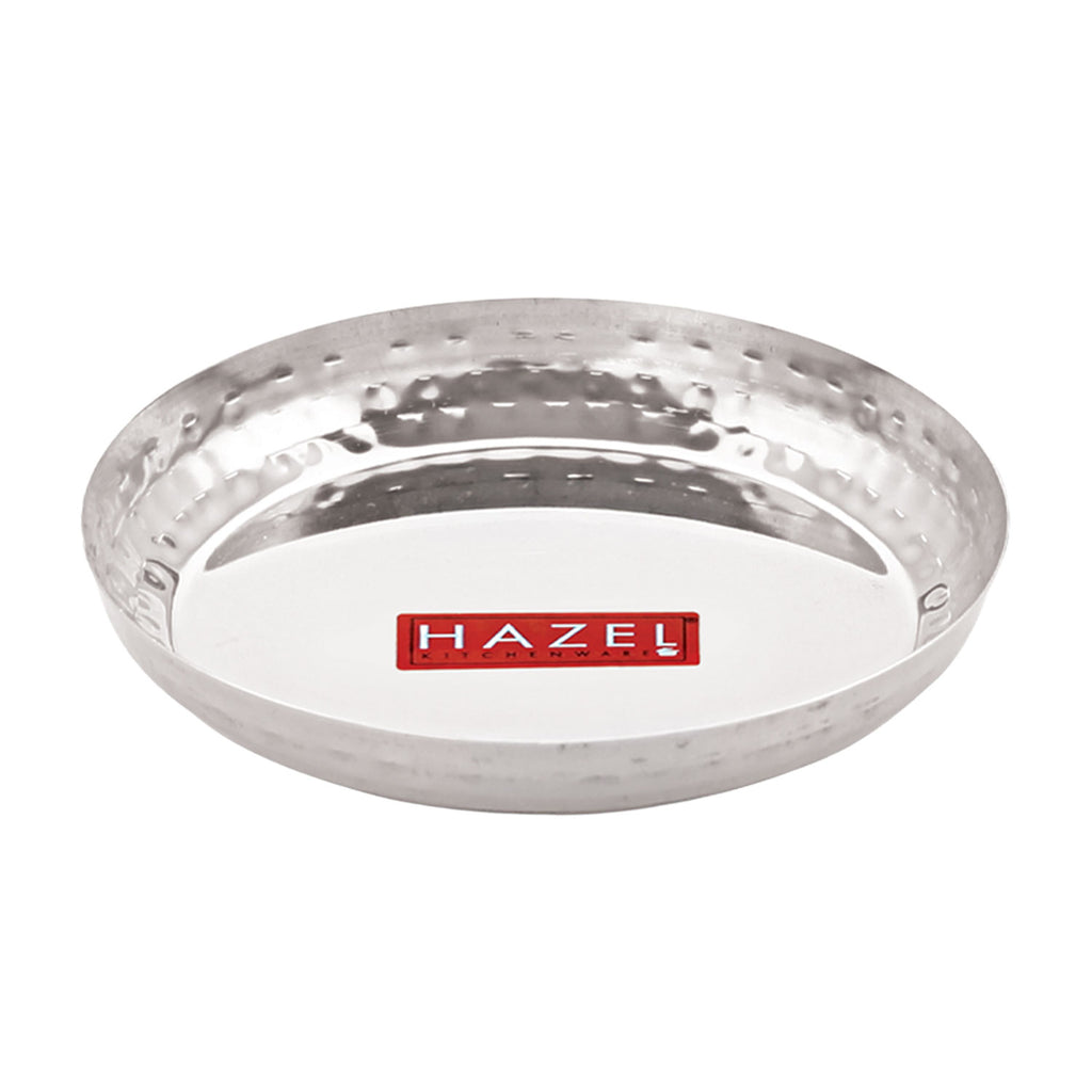Stainless Steel Side Hammered Finish Round Snack Plate Thali Nasta Plate, 15cm