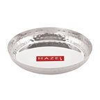 Stainless Steel Side Hammered Finish Round Snack Plate Thali Nasta Plate, 15cm