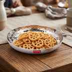 Stainless Steel Side Hammered Finish Round Snack Plate Thali Nasta Plate, 15cm