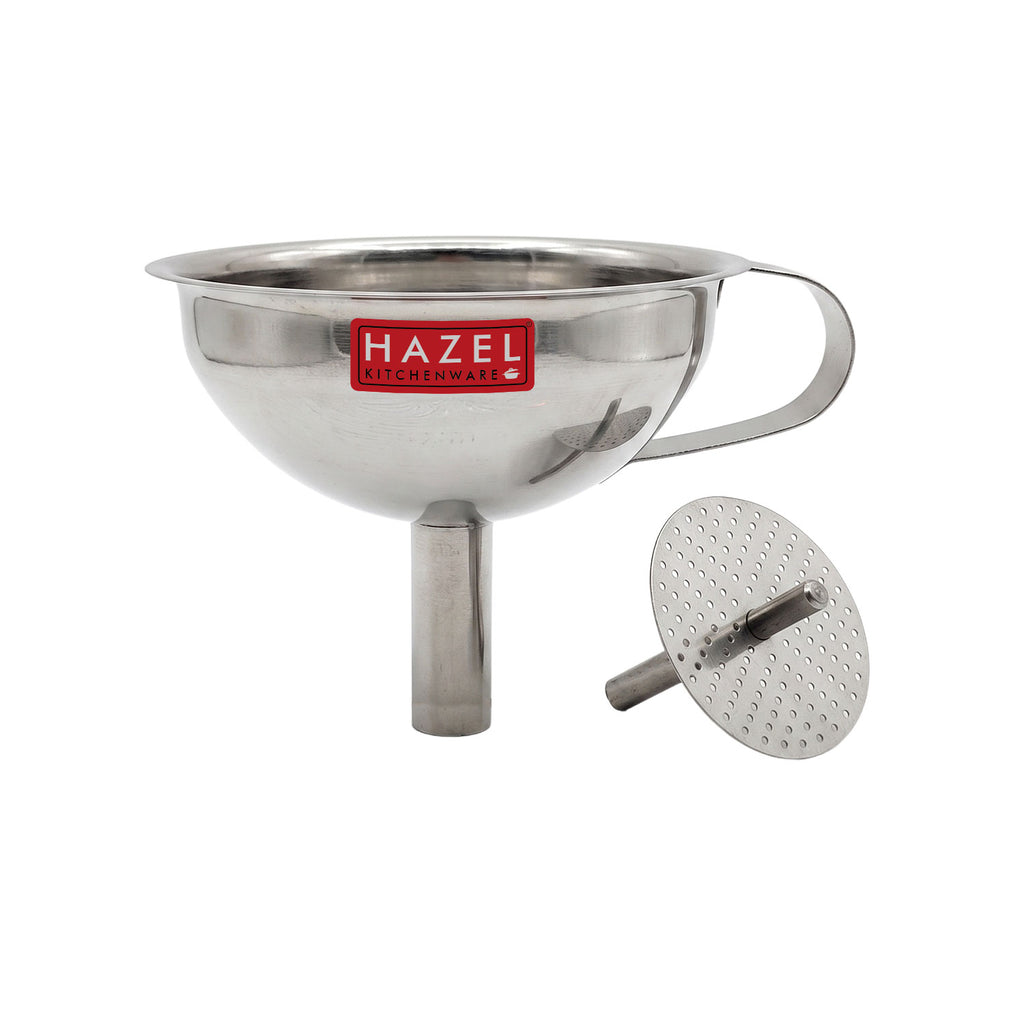 Stainless Steel Funnel with Filter, Wide Mouth Metal Funnel with Handle & Removable Strainer