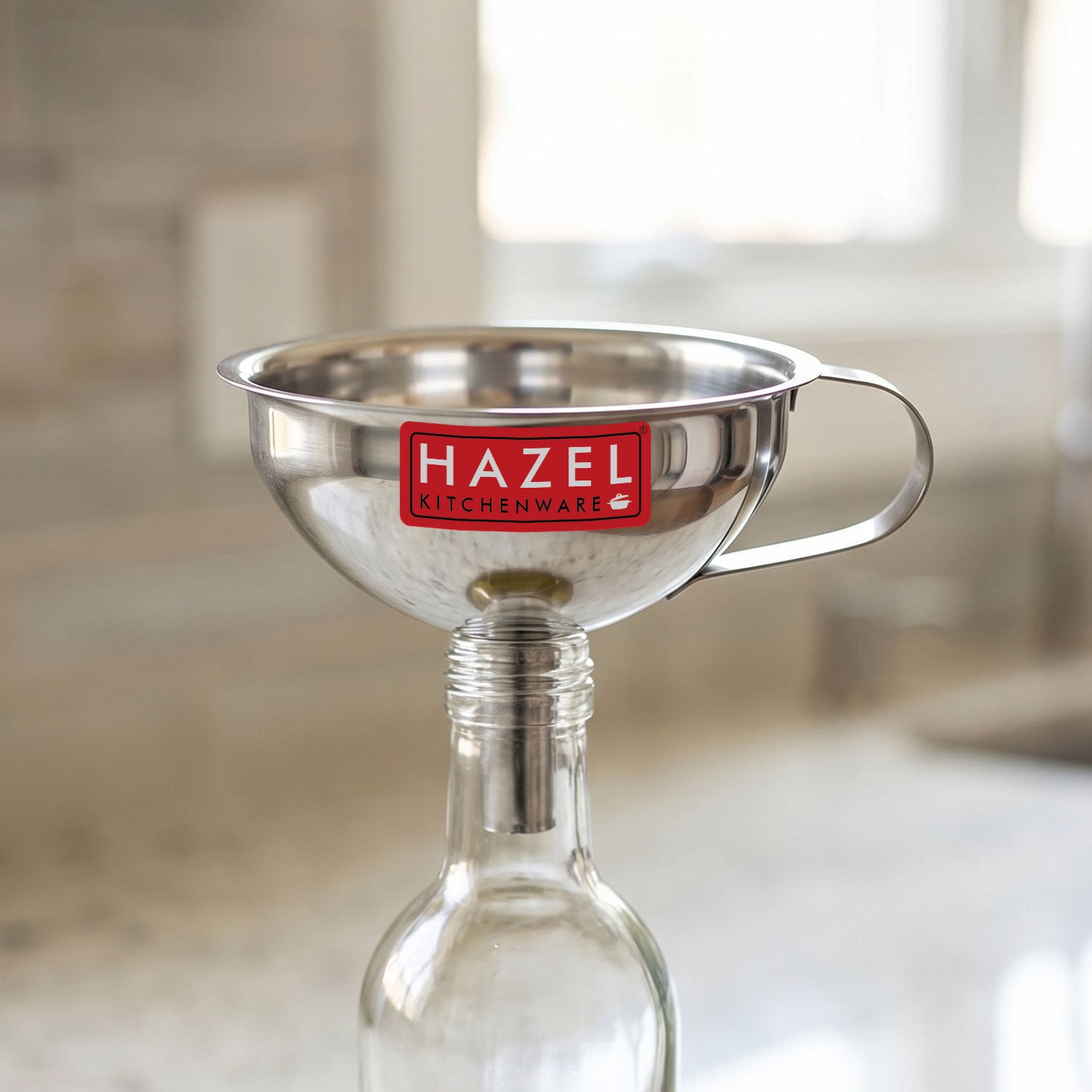 Stainless Steel Funnel with Filter, Wide Mouth Metal Funnel with Handle & Removable Strainer