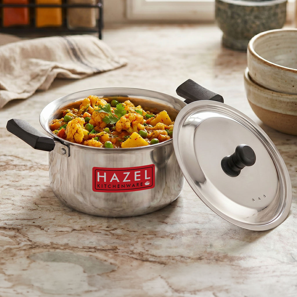 Stainless Steel Induction Casserole with Lid, Milk Tope with Plastic Handles, 1900 ML