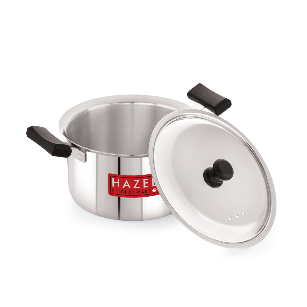 Stainless Steel Induction Casserole with Lid, Milk Tope with Plastic Handles, 1900 ML