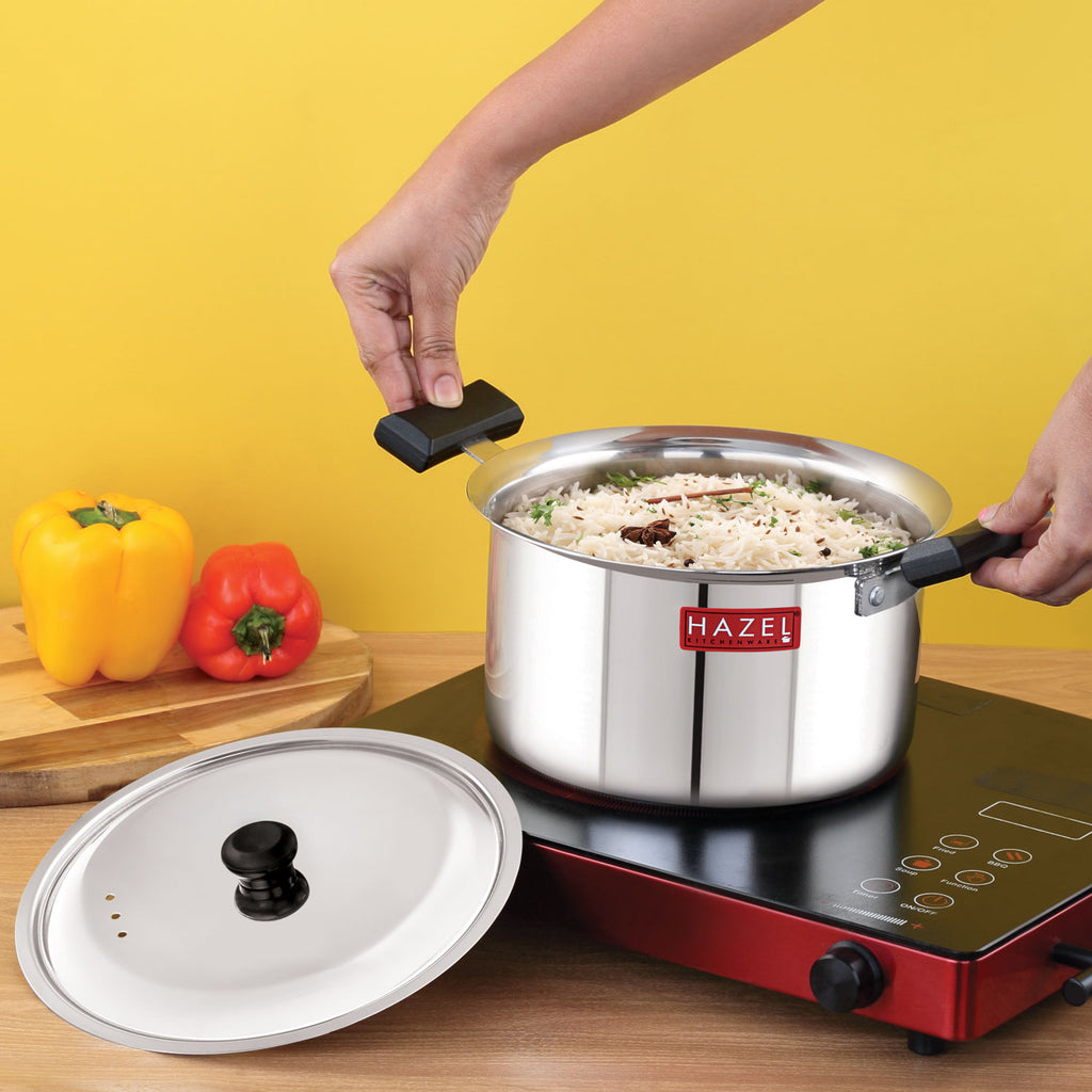 Stainless Steel Induction Casserole with Lid, Milk Tope with Plastic Handles, 1900 ML