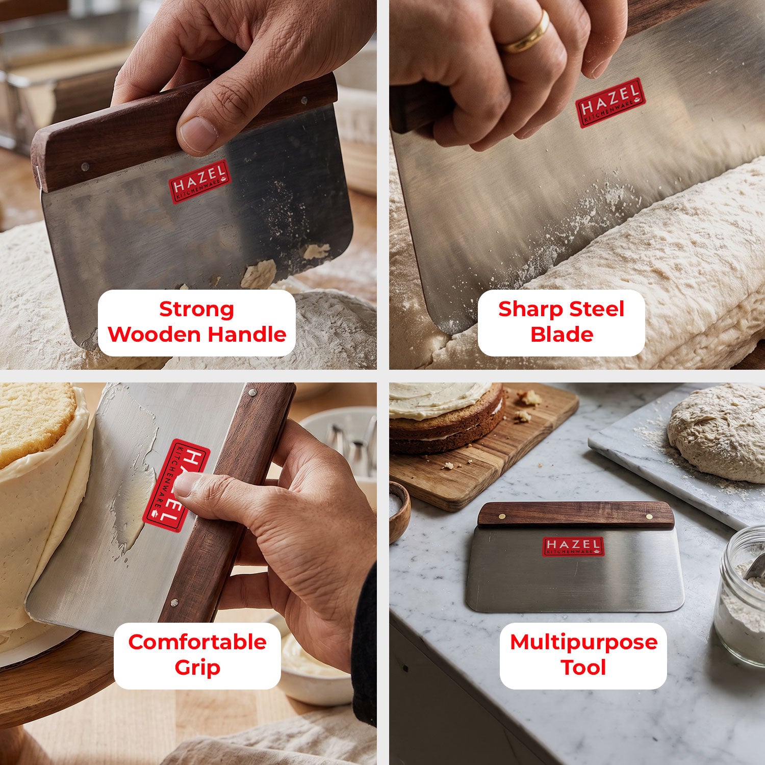 Stainless Steel Dough Cutter with Wooden Handle