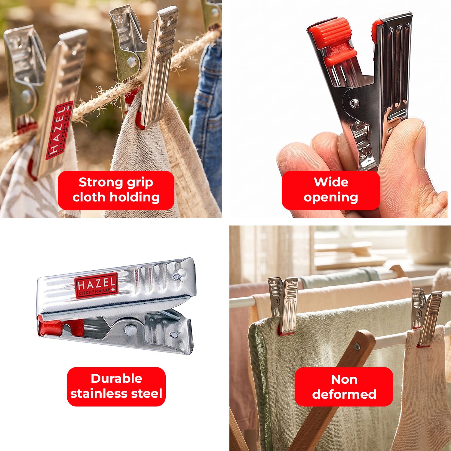 Stainless Steel Cloth Clips for Drying Clothes, Set of 12