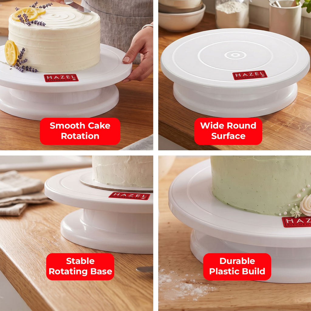 Round Cake Turner Stand Big, Plastic, White, Rotating Cake Decorating Stand