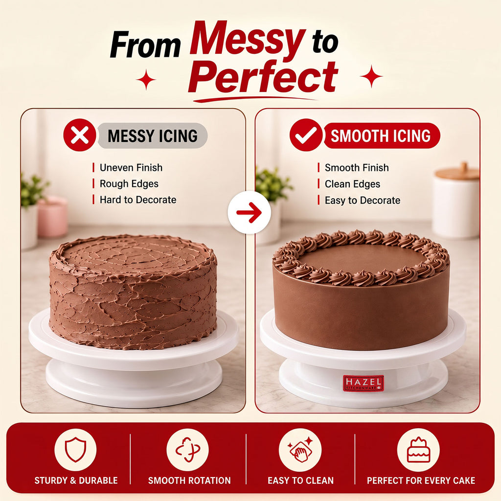 Round Cake Turner Stand Big, Plastic, White, Rotating Cake Decorating Stand