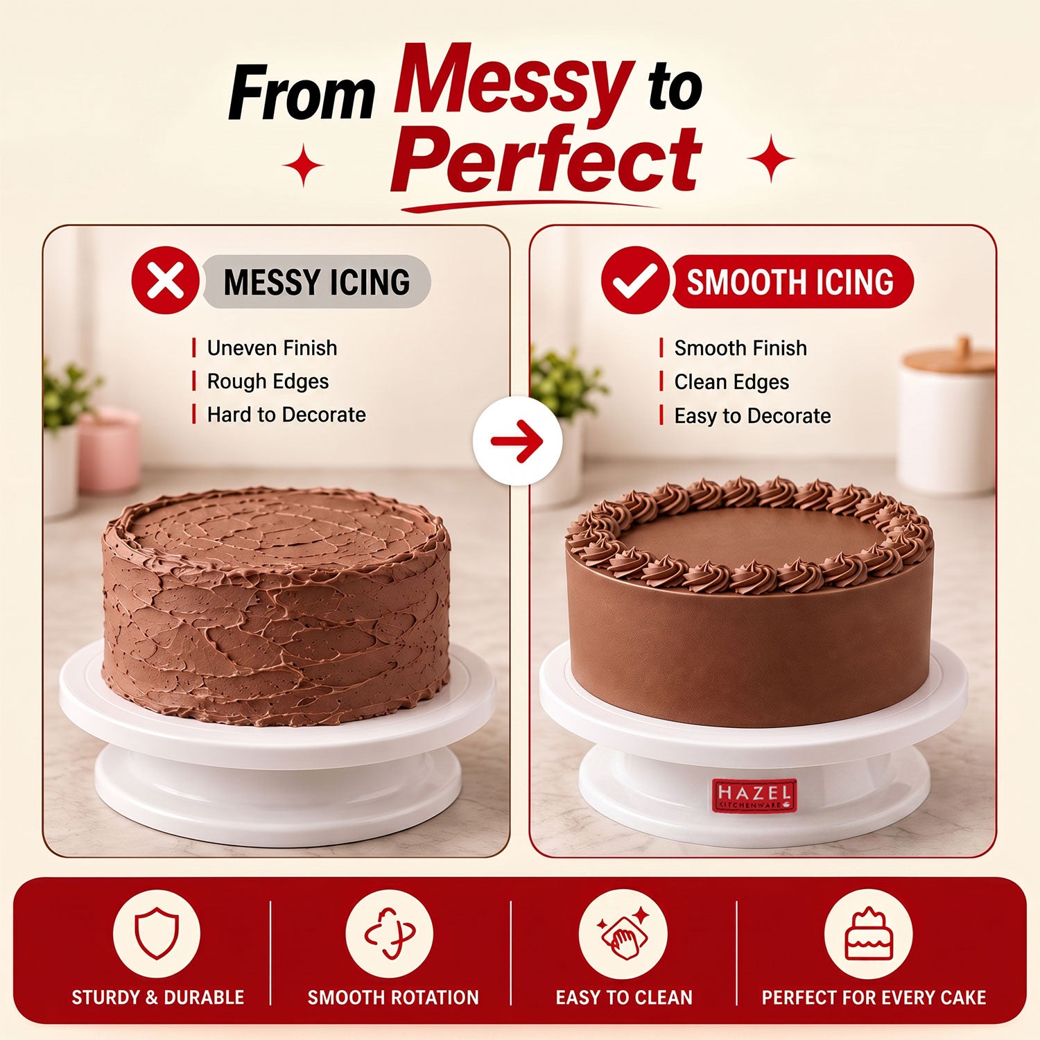 Round Cake Turner Stand Big, Plastic, White, Rotating Cake Decorating Stand