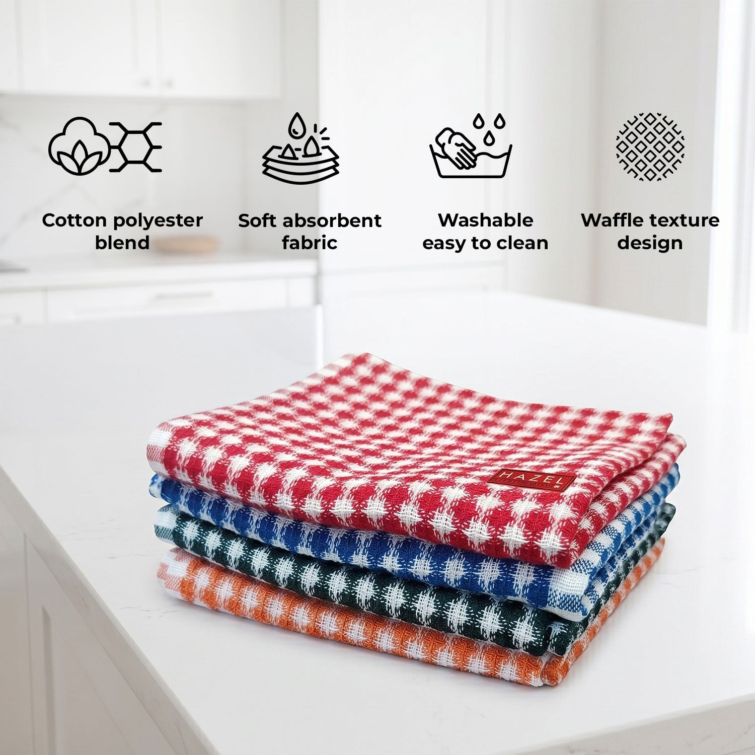 Kitchen Cleaning Cloth, Cotton Polyester Waffle Weave Towels for Cleaning, 200 GSM, Pack of 4