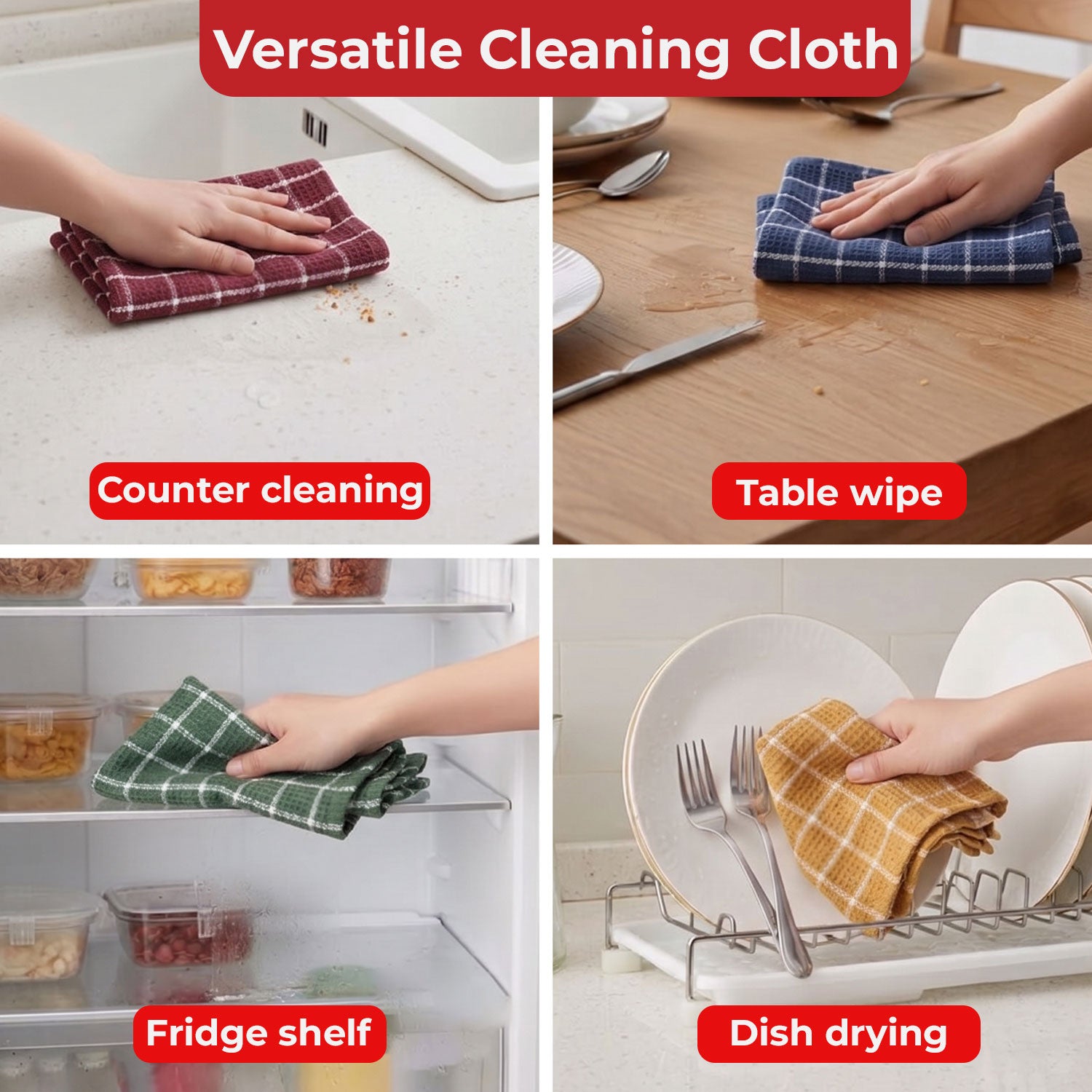 Cotton Kitchen Towel, Reusable Kitchen Cleaning & Dusting Napkins, 200 GSM, Pack Of 4